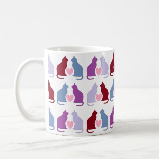 かわいい猫とハート柄 コーヒーマグカップ (左)
