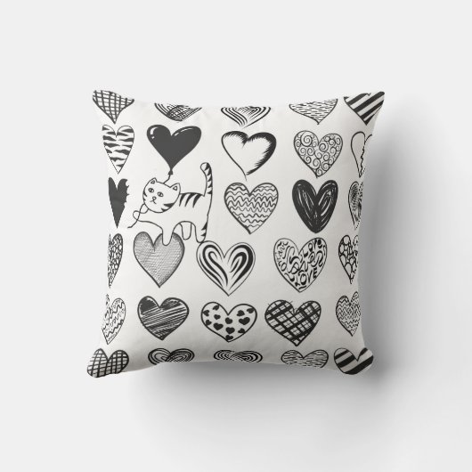 かわいい猫とハート白黒パターン クッション (裏面)