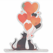 かわいい猫とハート風船 シール (正面)