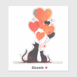 かわいい猫とハート風船 シール