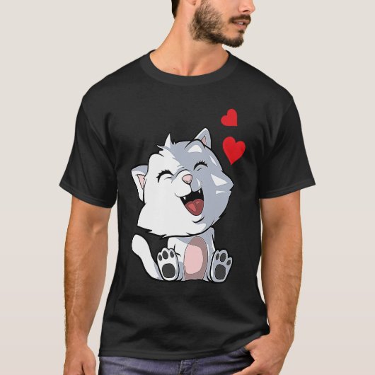 かわいい猫とハート2 Tシャツ (正面)