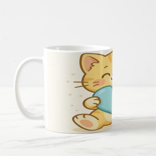 かわいい猫とハート コーヒーマグカップ (左)