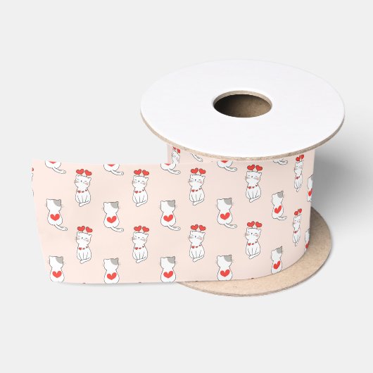 かわいい猫とハート サテンリボン (リール)