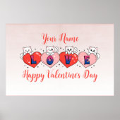 かわいい猫とハート、バイセクシャルのフラッグカラー ポスター (正面)