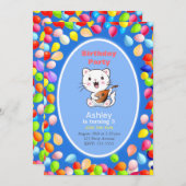 かわいい猫とバルーン3歳の誕生日パーティの招待状 招待状 (正面/裏面)