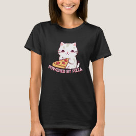 かわいい猫とピザを食べる Tシャツ