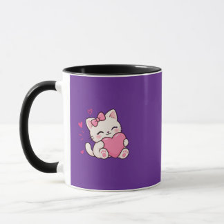 かわいい猫とピンクのハートのマグカップ マグカップ