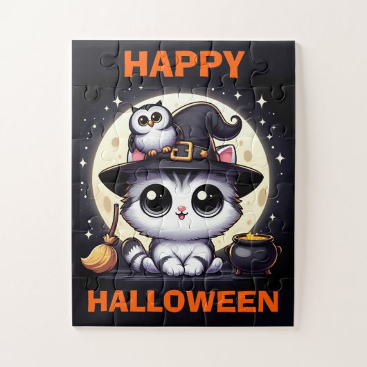 かわいい猫とフクロウの子ども ジグソーパズル (縦)