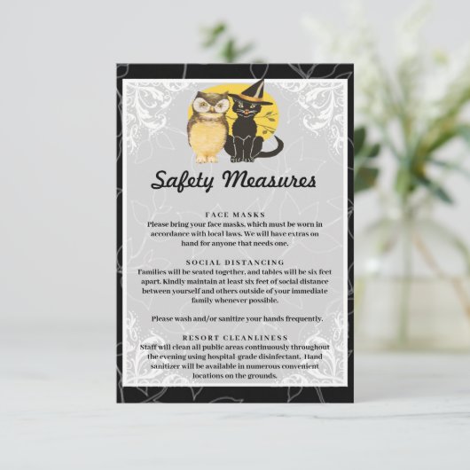 かわいい猫とフクロウ結婚ハロウィンの安全対策 エンクロージャーカード (スタンド正面)