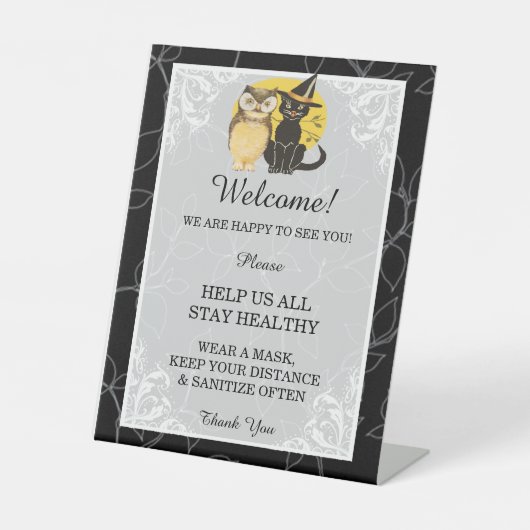 かわいい猫とフクロウ結婚ハロウィン 台座サイン (正面)