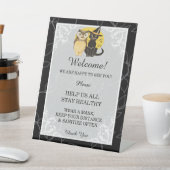 かわいい猫とフクロウ結婚ハロウィン 台座サイン (インサイチュ)