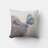 かわいい猫とブルーバタフライ クッション (正面)