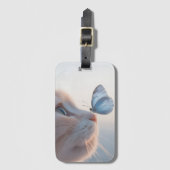 かわいい猫とブルーバタフライ ラゲッジタグ (正面縦)