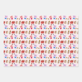 かわいい猫とプレゼントたち手作りパターンキッズ ラッピングペーパーシート