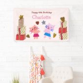 かわいい猫とプレゼントピンク子供の誕生日パーティー 横断幕 (インサイチュ)