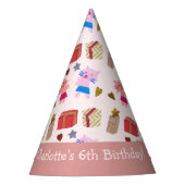 かわいい猫とプレゼントピンク子供の誕生日 パーティーハット (正面)