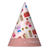 かわいい猫とプレゼントピンク子供の誕生日 パーティーハット (左)