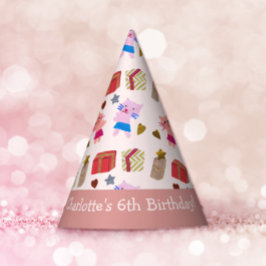 かわいい猫とプレゼントピンク子供の誕生日 パーティーハット