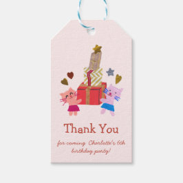 かわいい猫とプレゼント|ピンクの誕生日パーティー ギフトタグ