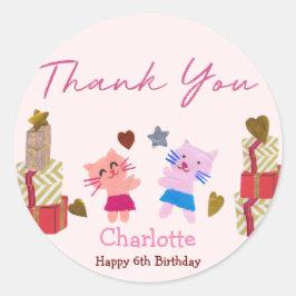 かわいい猫とプレゼント |ピンクの誕生日パーティー ラウンドシール