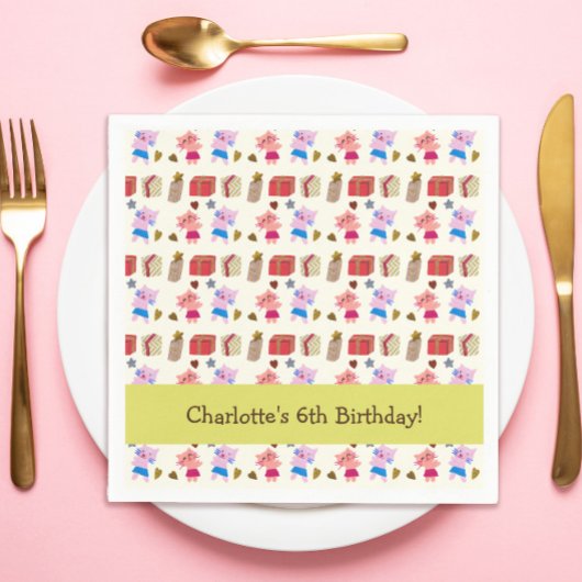 かわいい猫とプレゼント | 黄子供の誕生日 スタンダードカクテルナプキン