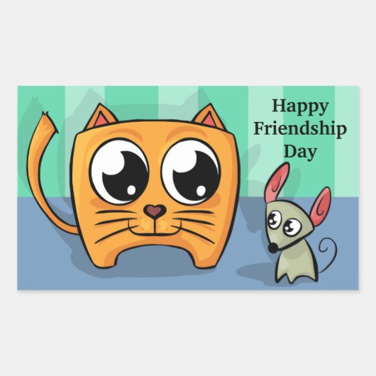 かわいい猫とマウスの友情の日 長方形シール (正面)