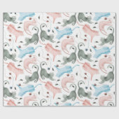 かわいい猫とヤーン柄の水彩画イラストレーション ラッピングペーパー (フラット)