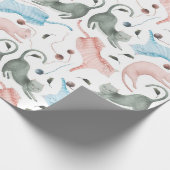 かわいい猫とヤーン柄の水彩画イラストレーション ラッピングペーパー (角)