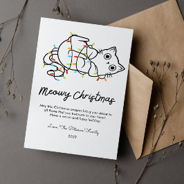 かわいい猫とライトがペットラバーのクリスマス フラットカード シーズンカード