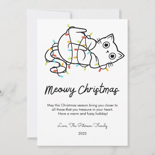 かわいい猫とライトのペットラバークリスマス フラットカード シーズンカード (正面)