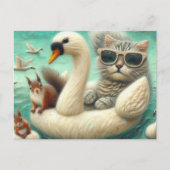 かわいい猫とリス毛織の白鳥ボート ポストカード (正面)