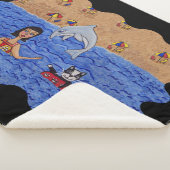 かわいい猫とレディーレッドのインナーチューブin海・イルカ シェルパブランケット (3/4)