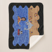 かわいい猫とレディーレッドのインナーチューブin海・イルカ シェルパブランケット (正面)