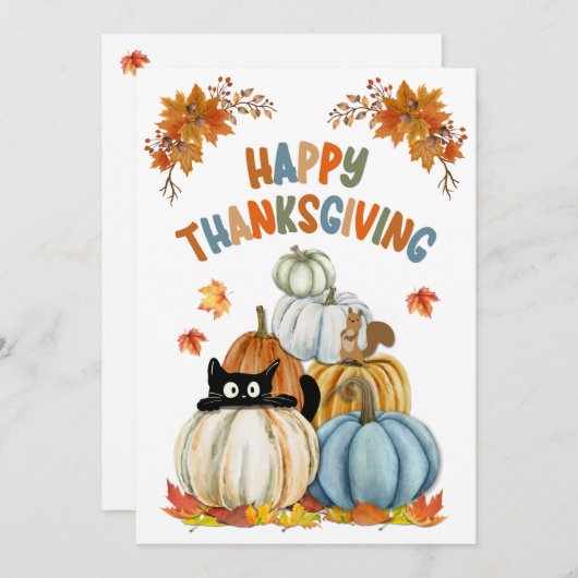 かわいい猫とレトロカボチャHappy Thanksgiving シーズンカード (正面/裏面)