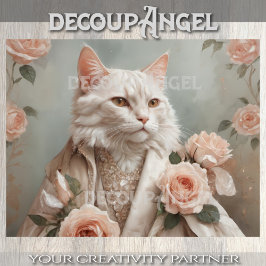 かわいい猫とロマンチックなバラ- Decompage - 薄葉紙