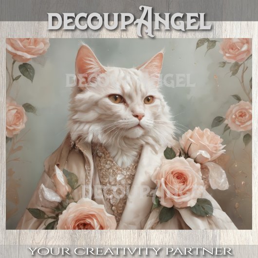 かわいい猫とロマンチックなバラ- Decompage - 薄葉紙