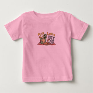かわいい猫と亀の楽しむ食べピザ ベビーTシャツ