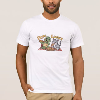 かわいい猫と亀の楽しむ食べピザ Tシャツ