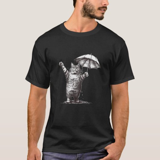 かわいい猫と傘のデザイン 子供へ Tシャツ (正面)