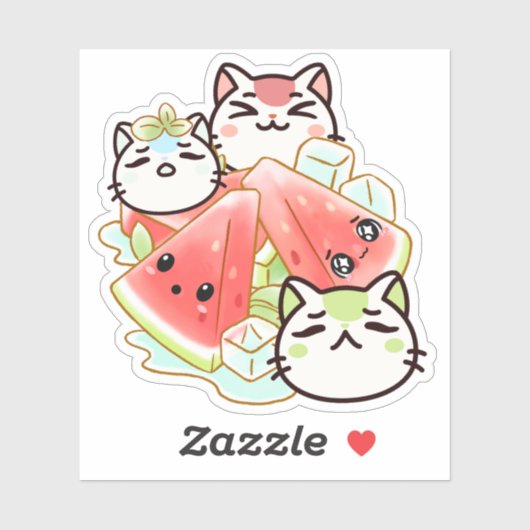 かわいい猫と冷たいスイカ シール (シート)