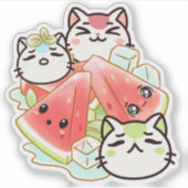 かわいい猫と冷たいスイカ シール (正面)