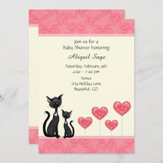 かわいい猫と子猫とハート赤ちゃんシャワー招待状 招待状