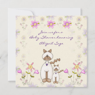 かわいい猫と子猫ガールズベビーシャワー 招待状