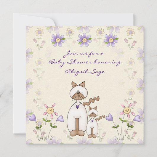 かわいい猫と子猫ベビーシャワー招待状~女の子 招待状 (正面)