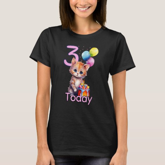 かわいい猫と子猫、女の子または男の子の3歳の誕生日 - T Tシャツ (正面)