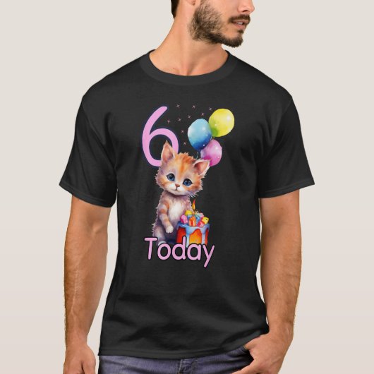 かわいい猫と子猫、男女兼用6歳の誕生日 - S Tシャツ (正面)