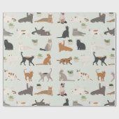 かわいい猫と家の植物 ラッピングペーパー (フラット)