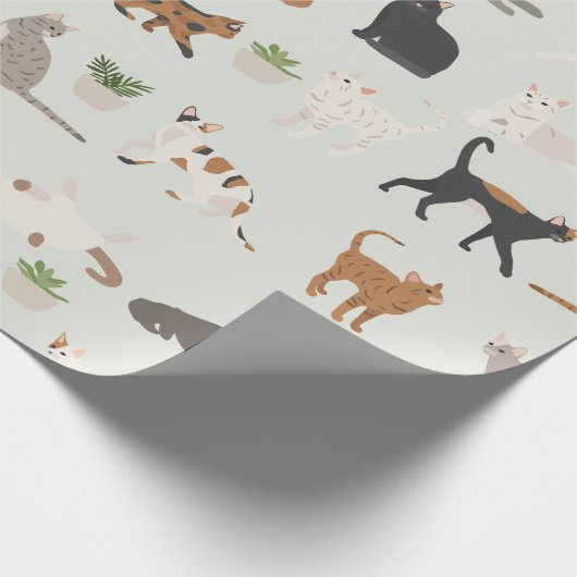 かわいい猫と家の植物 ラッピングペーパー (角)