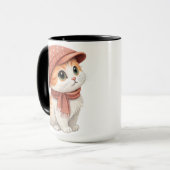 かわいい猫と帽子、スカーフのパステル色 マグカップ (正面左)