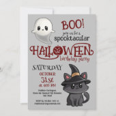 かわいい猫と幽霊のハロウィンお誕生日会 招待状 (正面)